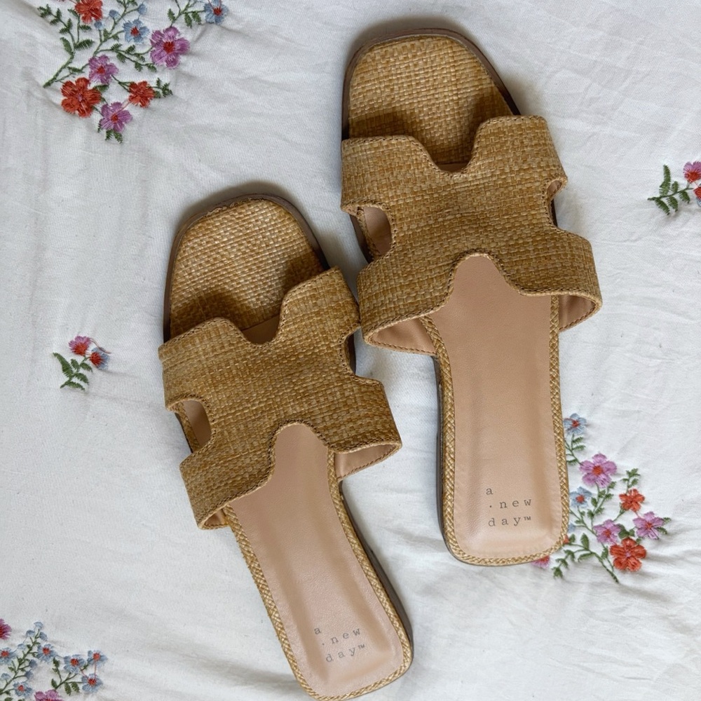 a new day Tan Woven Slide Sandals - Open Toe Slip-On